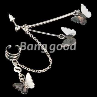   Butterfly Chain Ear Cuff Clip Piercing Studs Earrings Gift  