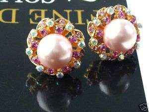 PINK Pearl Crystal Fashion Stud Earrings Jewelry AAA  
