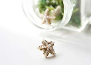 Korean Fashion Elegant Full Pearl Starfish Gold Color Earrings Z1025 