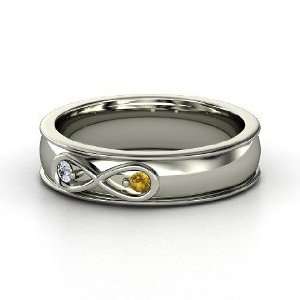  Infinite Love Ring, Platinum Ring with Diamond & Citrine Jewelry