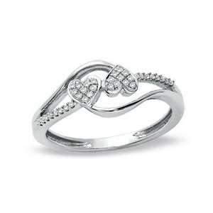  Diamond Double Swirl Heart Ring in 10K White Gold   Size 7 