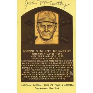 Joe McCarthy Autographed Baseball Hall of Fame Plaque Postcard 