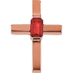  14K Rose Gold Ruby Cross Pendant Jewelry