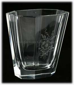 Kosta Cut Crystal Vase with Flowers Scandinavian Art Glass from Sweden 