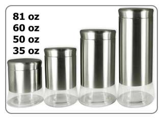   STAINLESS STEEL CANISTER GLASS BOTTOM KITCHEN FOOD STORAGE CONTAINERS