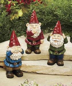 Set of 3 Garden Gnomes SEE SPEAK AND HEAR NO EVIL Outdoor Yard Decor 