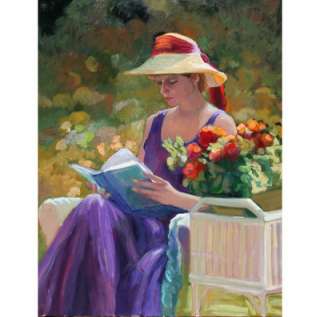 Rosenbaum large oil painting woman art garden book  