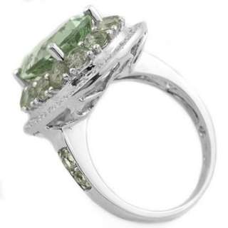 LARGE GREEN AMETHYST COCKTAIL RING 14K WHITE GOLD  