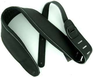 Deluxe Black Padded Soft Leather Guitar Strap 3.5 Wide  