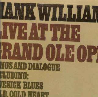 HANK WILLIAMS SR. LIVE AT THE GRAND OLE OPRY RARE LP  