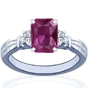    Platinum Emerald Cut Pink Sapphire Three Stone Ring Jewelry