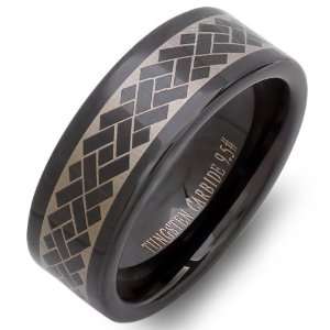  Unisex Ring Wedding Band 8MM Flat Black Enamel Plated Laser Engraved 