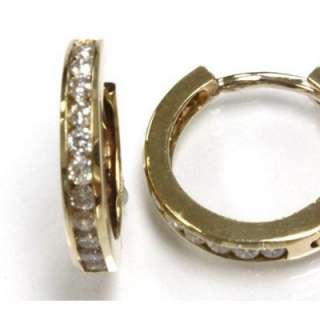   Gold 13 mm Hoop Huggie 0.40 Carat Channel Set Diamond Earrings  