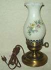 vintage hurricane table lamp w white floral painted glass shade