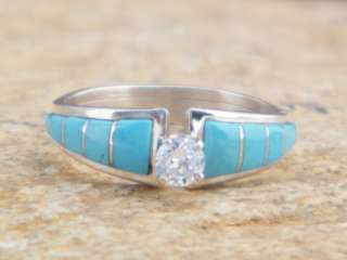   American Navajo Indian Sterling Silver Ring Band Turquoise CZ  