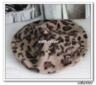 NEW Women Lady Faux Rabbit Fur Leopard Print Pattern CHIC Beret Beanie 