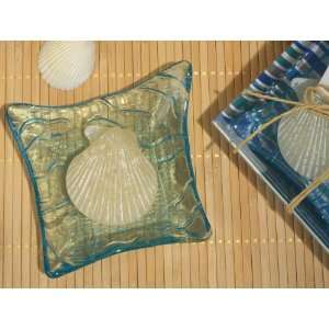  Blue glass candle holder with Seashell candle