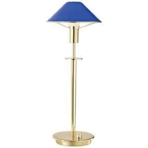  Holtkoetter Polished Brass Blue Glass Desk Lamp