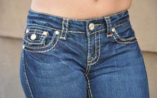 LA Idol jeans SZ 1 13 DARK BLUE brown stitching BOOTCUT FAST SHIPPING 