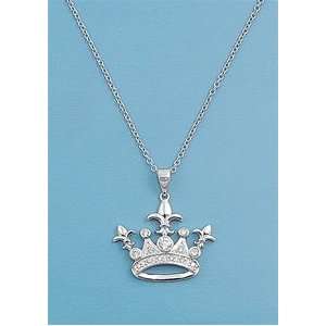   ) Pendant Necklace with Clear Cubic Zirconia Stones   Crown Jewelry