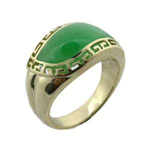    Green Jade Rivus with Greek Key Border Ring, 14k Gold: Jewelry