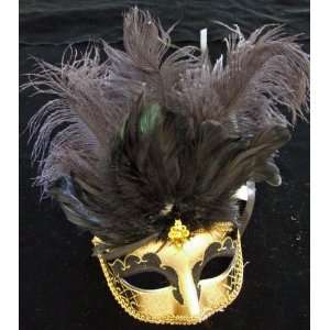   Venetian Mask Mardi Masquerade Halloween Costume with Ostrich Feathers