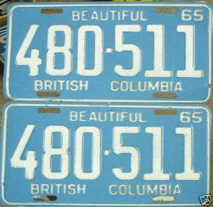 1965 British Columbia license plates pair No. 480 511  