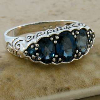 GENUINE LONDON BLUE TOPAZ ANTIQUE STYLE .925 STERLING SILVER RING SIZE 