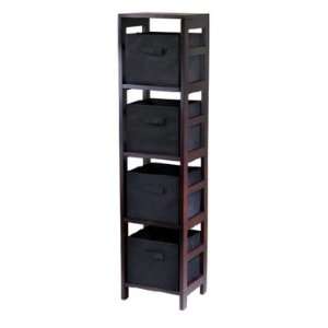   Storage Shelf With 4 Foldable Black Fabric Baskets by Winsome Wood