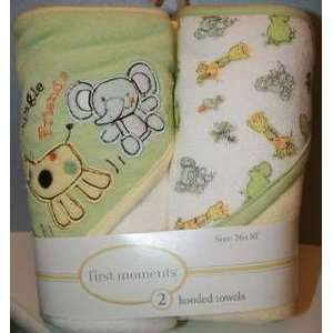  Set of 2 Baby Hooded Bath Towels Giraffe Elephant 26x30 