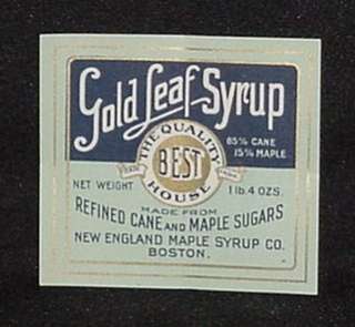 Gold Leaf Syrup Label N. England Maple Syrup Co.Boston  