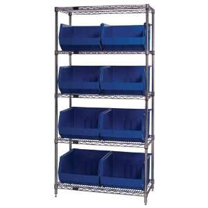   Open Hopper Wire Shelving System 18 x 36 x 74 with 8 QUS270 IVORY Bins