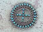 OLD ZUNI PUEBLO INDIAN STERLING SILVER PETIT POINT TURQUOISE CROSS 