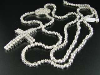 MENS WHITE GOLD FINISH ROSARY DIAMOND CHAIN NECKLACE  