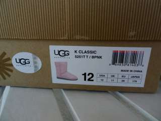 UGGS KIDS CLASSIC SHORT UGG PINK BOOTS SHOES SIZE 12  