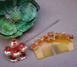 Vintage Japanese kanzashi geisha hair comb pin set  