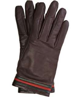 Gucci dark brown leather signature stripe gloves   