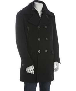 Andrew Marc black wool blend leather detailed peacoat   up to 