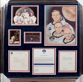 Apollo 11 Framed Display Signed Letters Flight Relic from crew PSA/DNA 