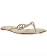 Gucci platinum leather Britt flat thong sandals vs. Prada camel 