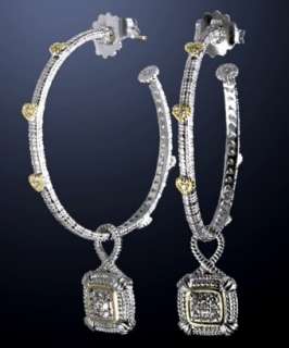 Judith Ripka diamond heart and charm hoop earrings   