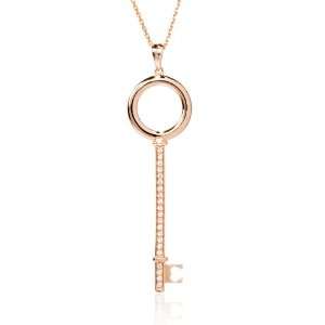  Diamond 14k Pink Gold Key Pendant Jewelry