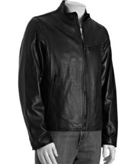 Kenneth Cole Reaction black leather zip front motocross jacket 