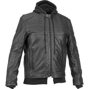  River Road Cavalier Hooded Leather Jacket   44/Black Automotive