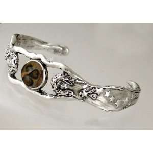   Silver Goddess Cuff Bracelet Featuring A Genuine Leopard Print Jasper