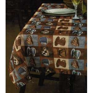  Printed Linen Fabric Tablecloth 60 X 84 Oblong, Cup Cafe 