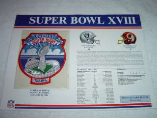 SUPER BOWL XVIII 1984 PATCH W&W NFL RAIDERS vs REDSKINS  