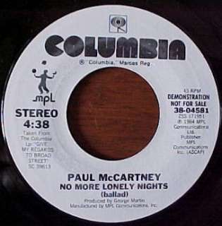 Beatles Paul McCartney NO MORE LONELY Promotional 45 Record  