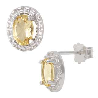 Natural Oval Citrine or Peridot Silver Stud Earrings  