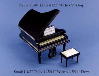 Dollhouse Miniature Black Piano & Stool #C1022B  